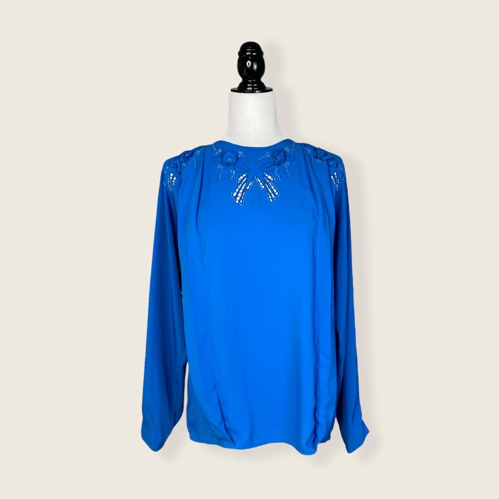 Elite International Cobalt Blue Floral Cut-Out Top